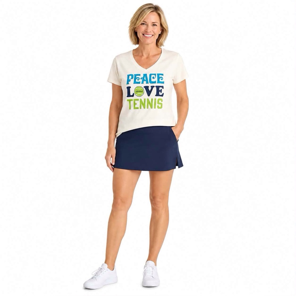 Life is Good Top Peace Love Tennis Cream Tee Shirt Medium